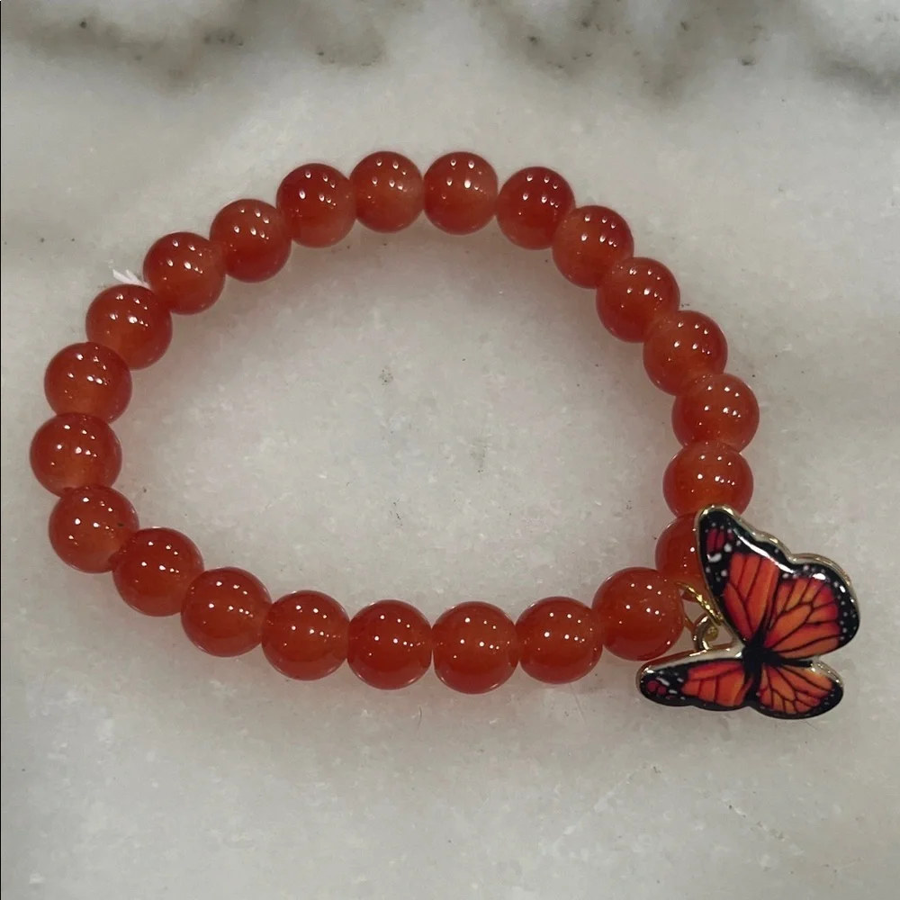 Elegant Red Beaded Bracelet with Butterfly Charm